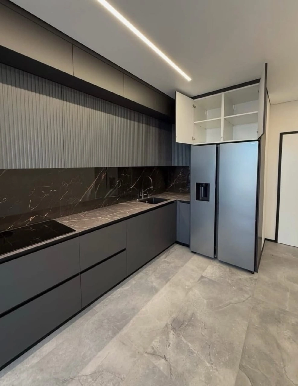 kitchen remodel Tustin black marble-style countertop