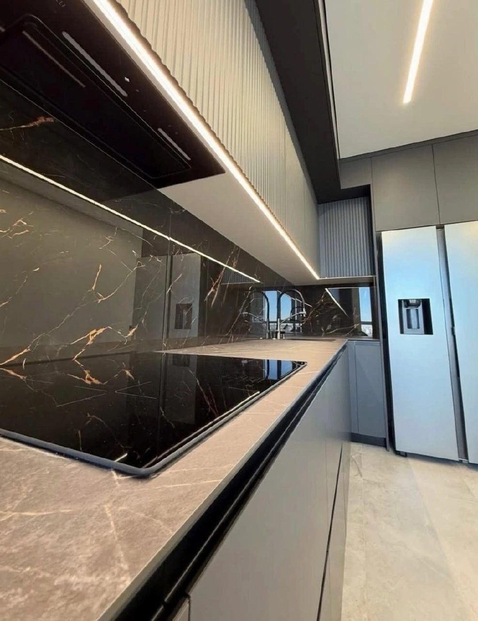 sleek dark European kitchen remodel in Tustin