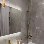 bathroom remodel Dana Point gold shower fixtures