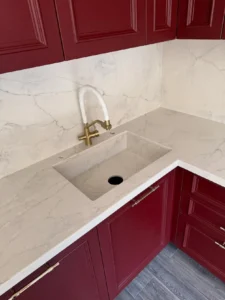 kitchen remodel Newport Beach burgundy cabinet installation