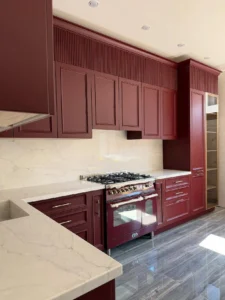 kitchen remodel Newport Beach burgundy custom kitchen cabinets